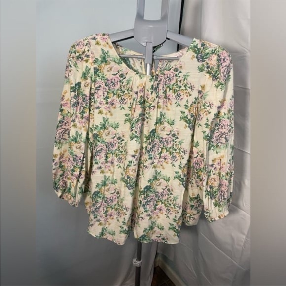 LC Lauren Conrad‎ Floral Top Long sleeve Cream soft spring colors Size XL - Picture 1 of 9